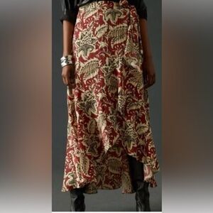 Maeve by Anthropologie Red and Cream Floral Maxi Skirt